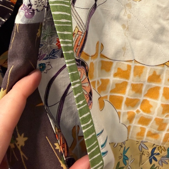 Citron Santa Monica Silk Linen Patchwork Japanese Art Blouse Jacket M Artisan - Picture 8 of 12
